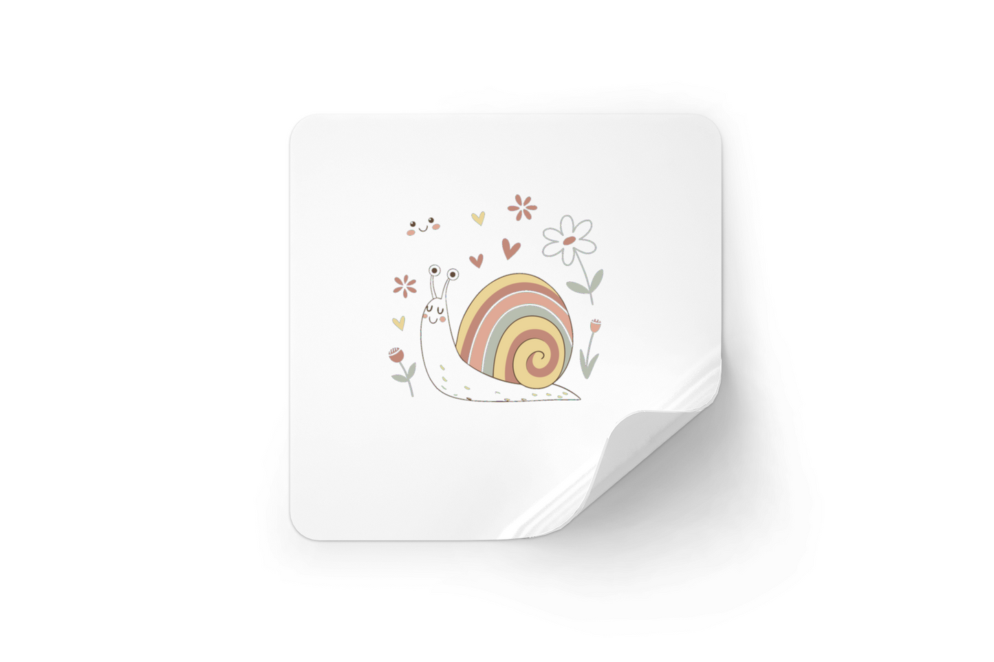 Sticker avec escargot joyeux en tons pastel, parfait pour un jardin enchanté