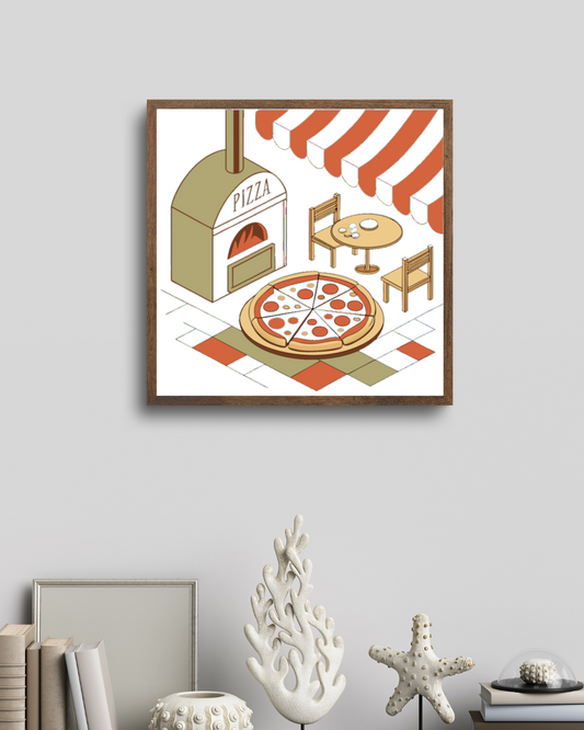 Poster encadré de pizza rétro pour papeterie et déco intérieure.
