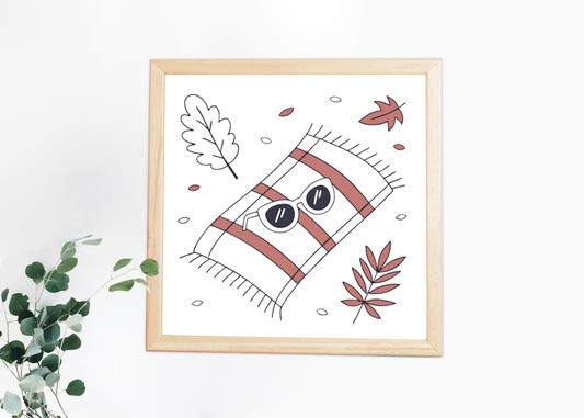 Cadre orné de feuilles d'automne et écharpe cosy dans un style minimaliste automnal