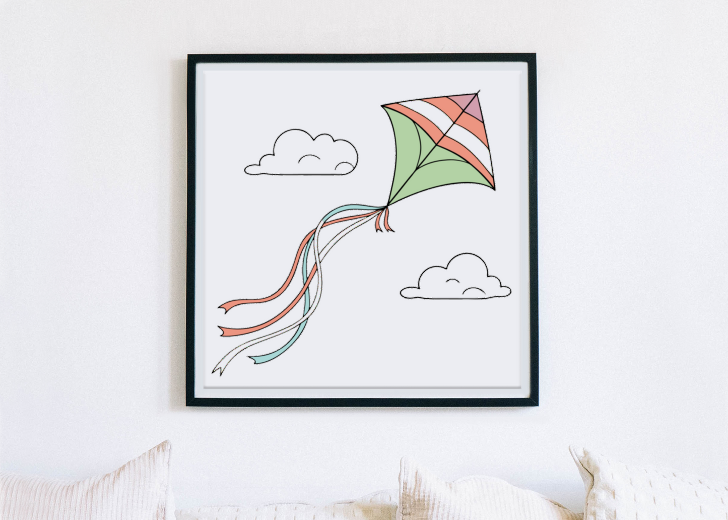 Cadre avec cerf-volant multicolore planant, symbole de liberté et de créativité