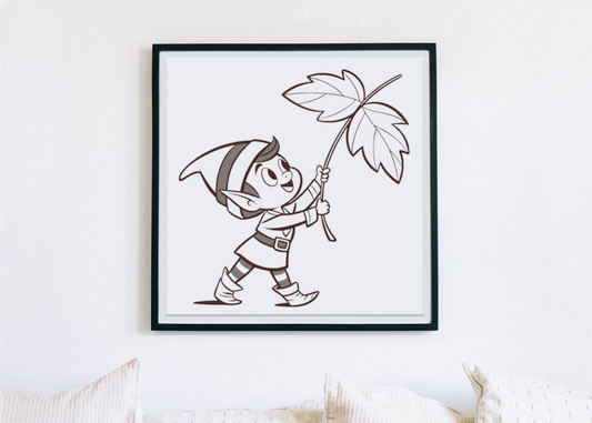 Cadre décoratif avec lutin joyeux au thème forestier dans un dessin charmant