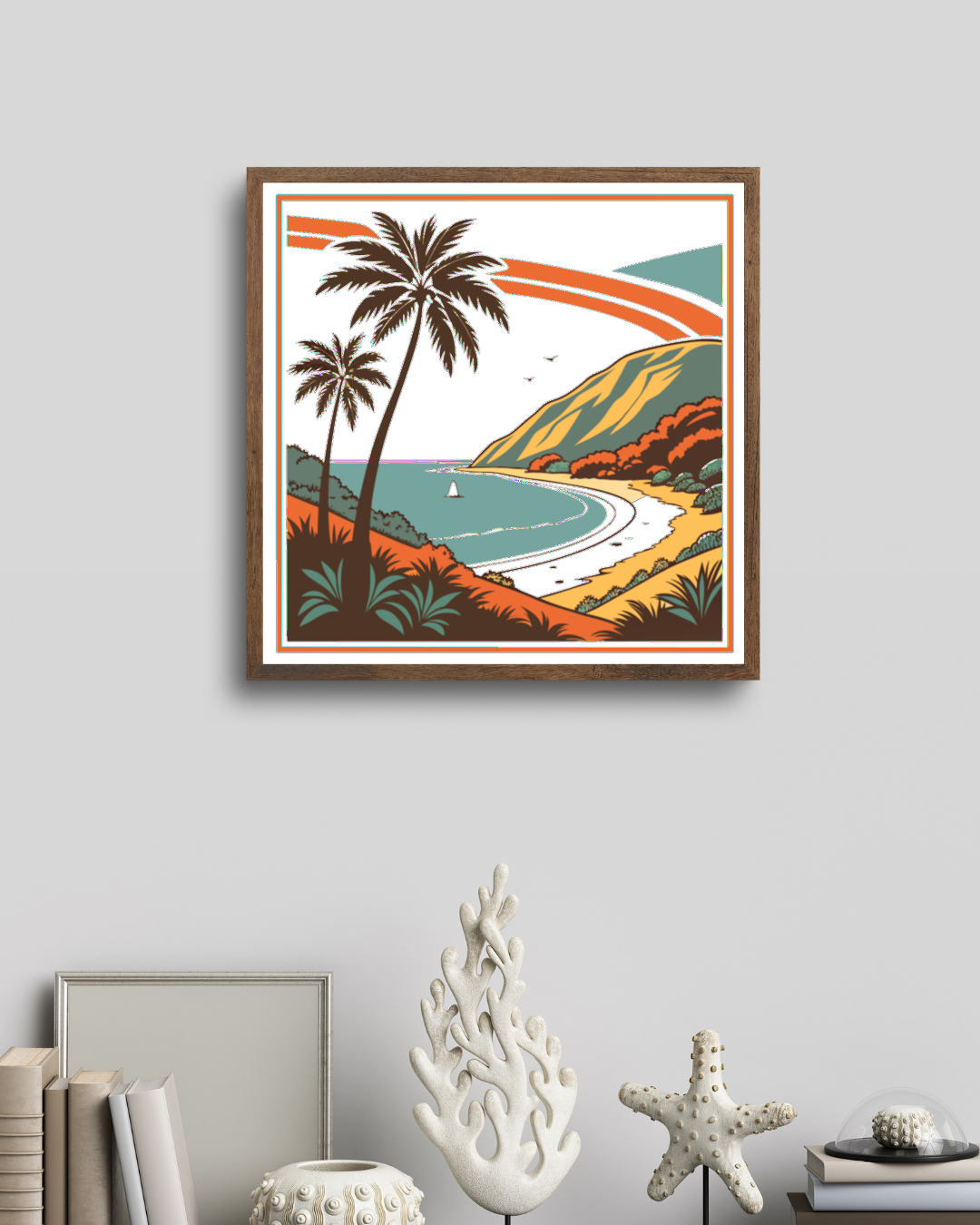 Affiche rétro encadrée avec scène de plage