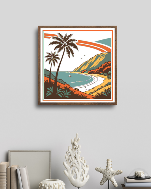 Affiche rétro encadrée avec scène de plage