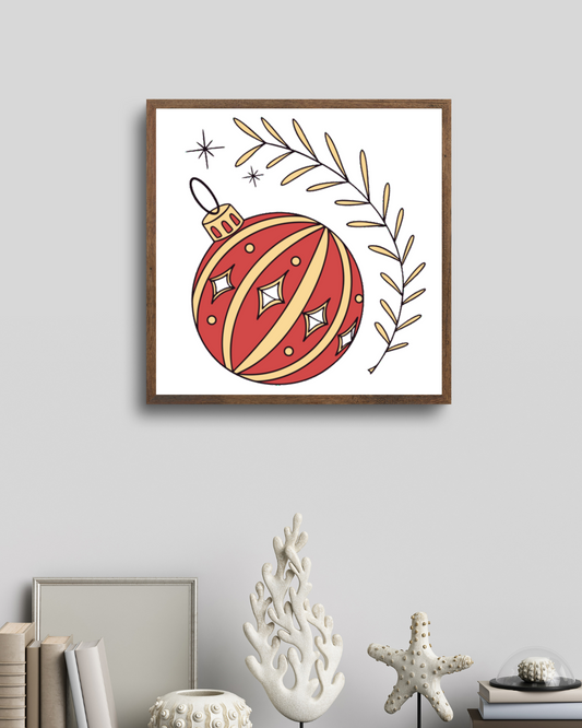 Cadre affichant une boule de Noël brillante avec décorations hivernales festives