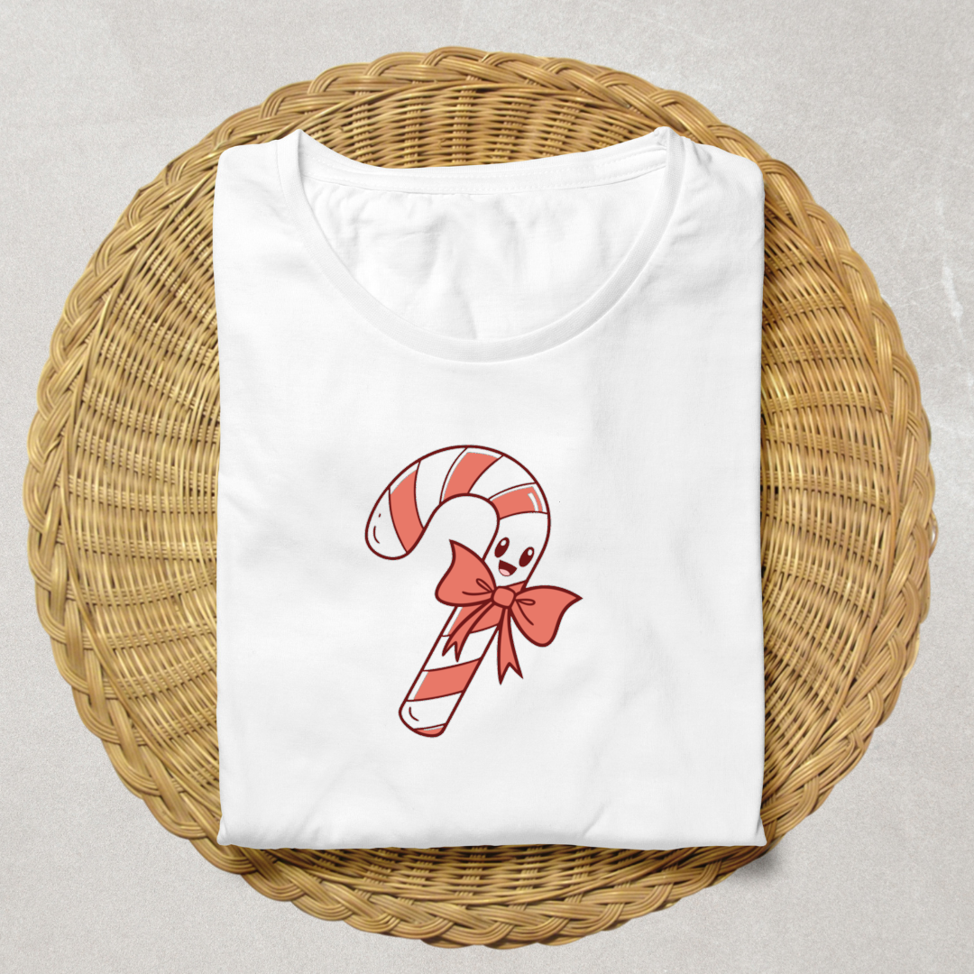 T-shirt festif avec sucre d'orge kawaii dans un style Noël joyeux