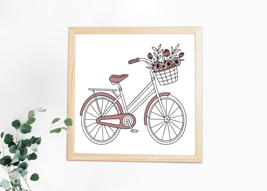 Cadre vintage avec vélo en fleurs pour une ambiance zen et décorative