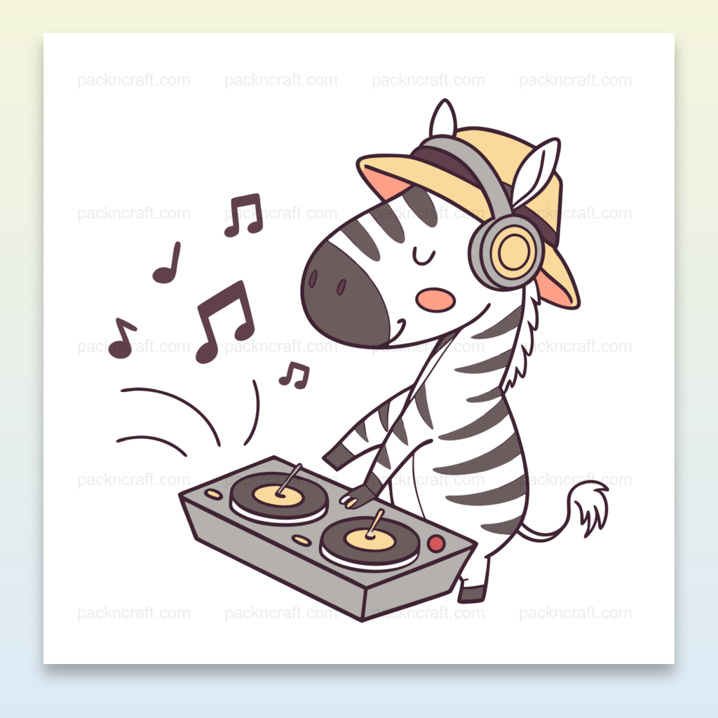 Illustration d'un zèbre DJ en style doodle, idéal pour projets créatifs.
