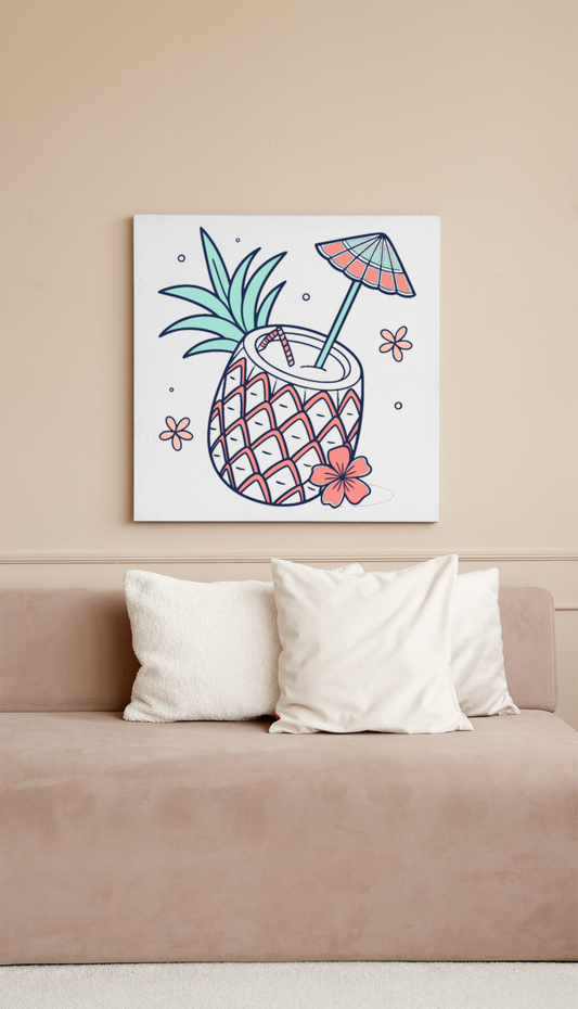 Cadre avec ananas pastel tropical évoquant une douce évasion estivale