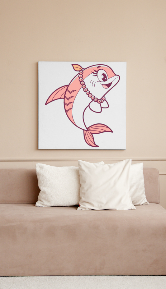 Cadre élégant avec dauphin bijouté souriant sur fond bleu océan