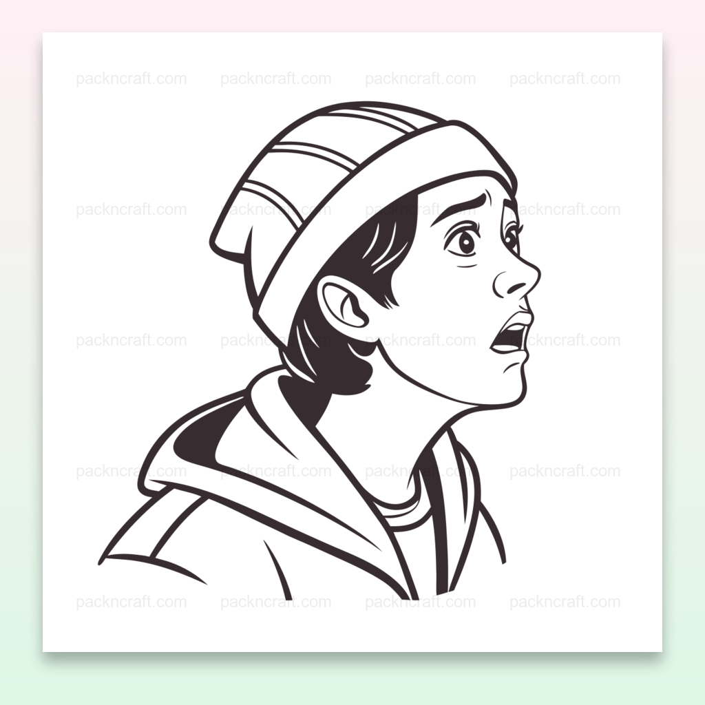 Illustration d'un jeune garçon surpris en style minimaliste pour projets artistiques.