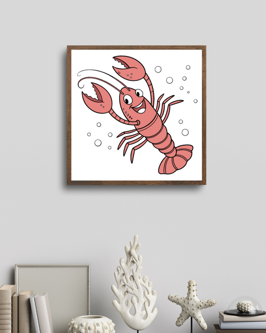 Cadre décoratif avec un homard vectoriel, style marin, idéal pour l'océan intérieur