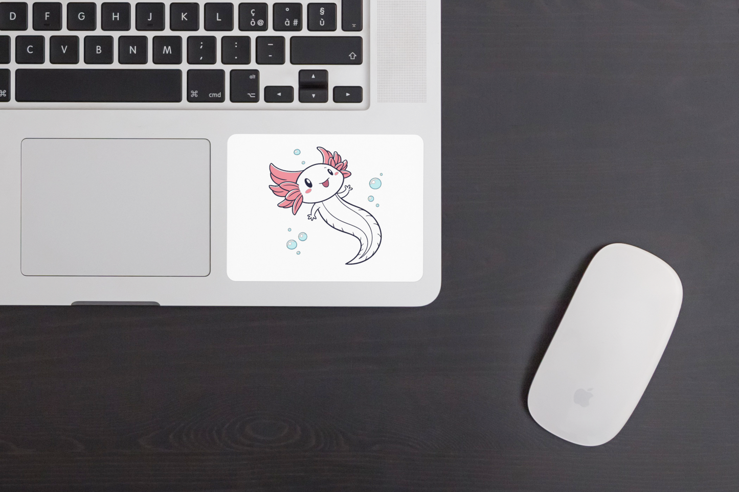 Sticker avec axolotl kawaii joyeux dans un style aquatique coloré et ludique