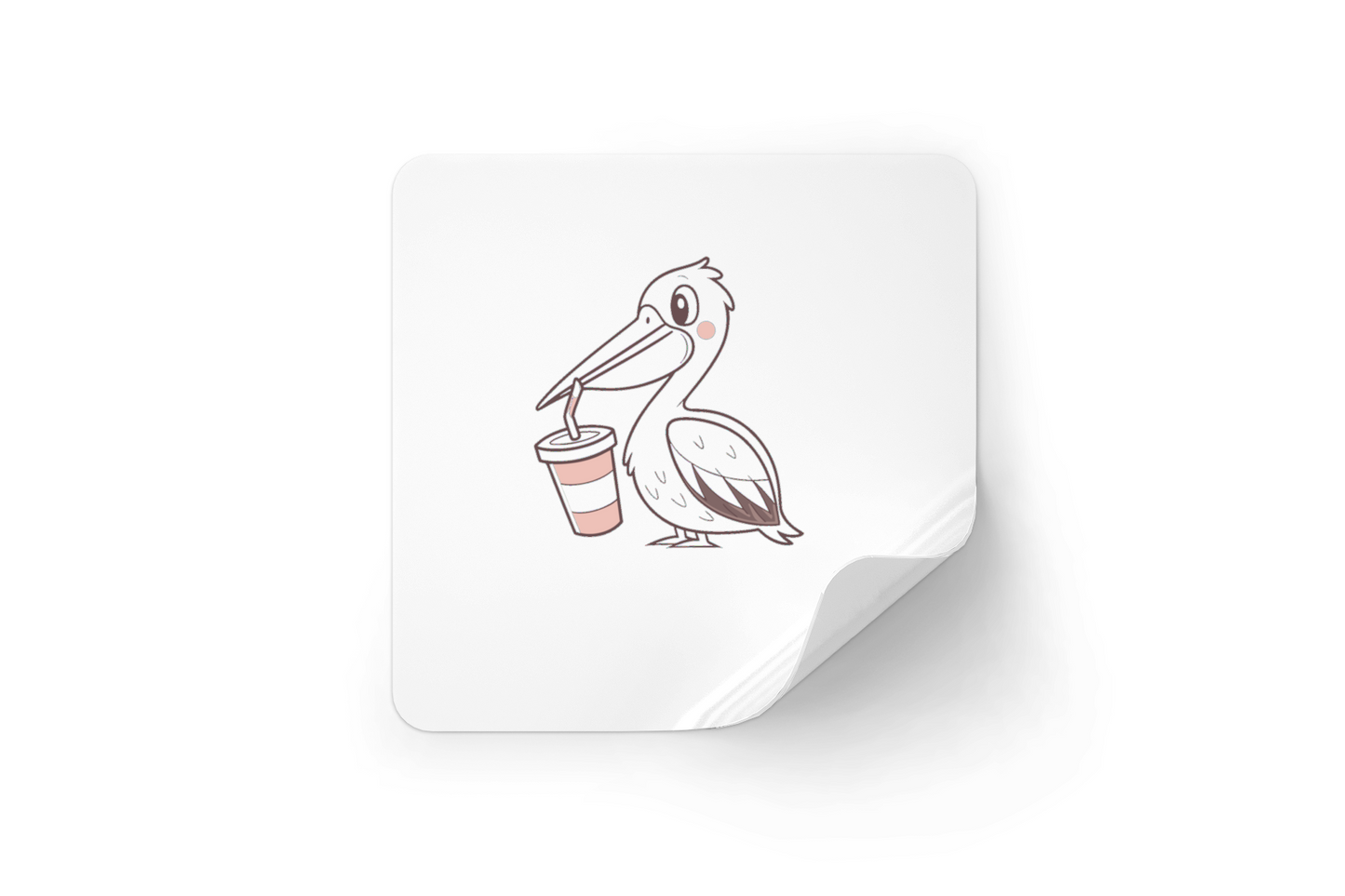 Sticker tropical avec pelican dessin minimaliste sirotant un jus vibrant