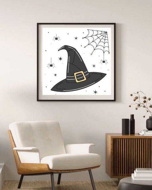 Cadre décoratif fun avec chapeau de sorcière et toile d'araignée pour Halloween