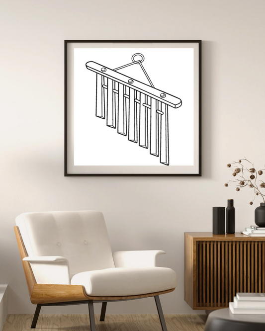 Cadre avec carillon vent en mouvement style minimaliste pour évasion musicale