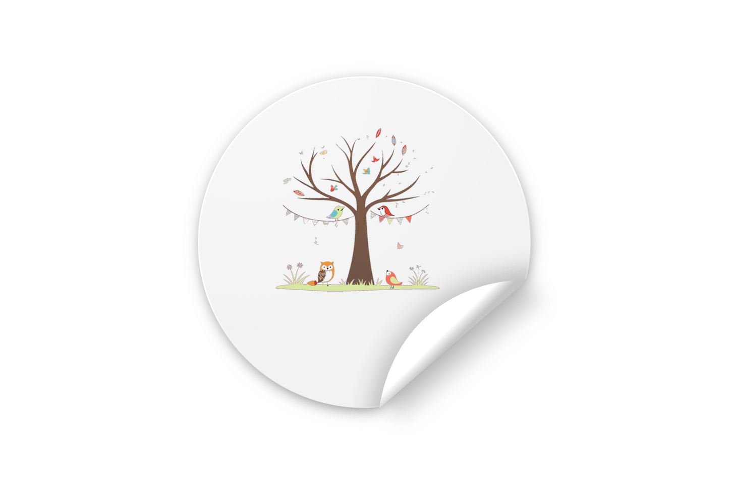 Sticker décoratif avec des oiseaux joyeux dans un arbre dans des tons pastel forestiers