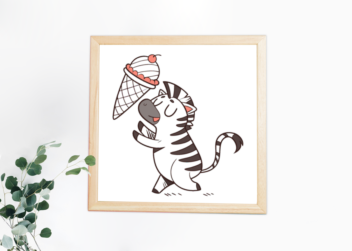 Cadre illustré avec motif zèbre et cornet de glace pour évasion estivale