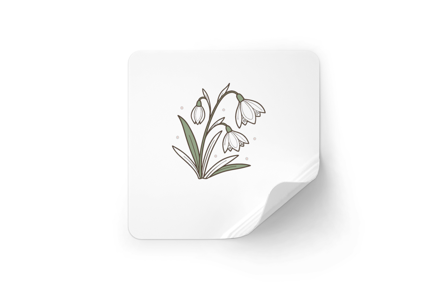 Sticker rond orné d'une icône de perce-neige délicate dans des tons pastel doux