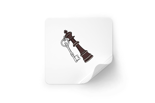 Sticker digital avec icône Roi Échecs et Clé en style flat, ambiance stratégique