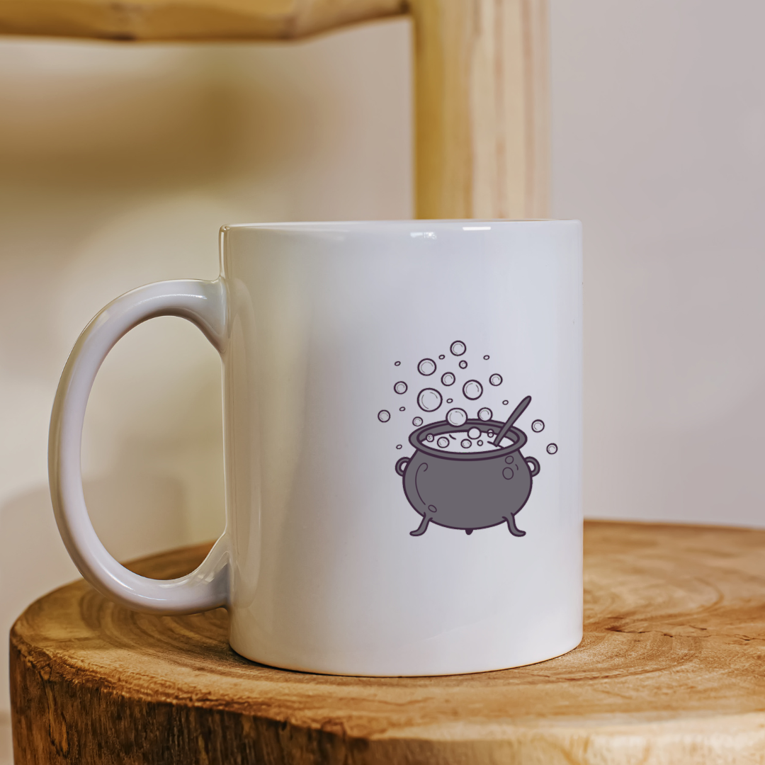 Mug avec motif chaudron magique, ambiance mystique halloween et couleurs vibrantes
