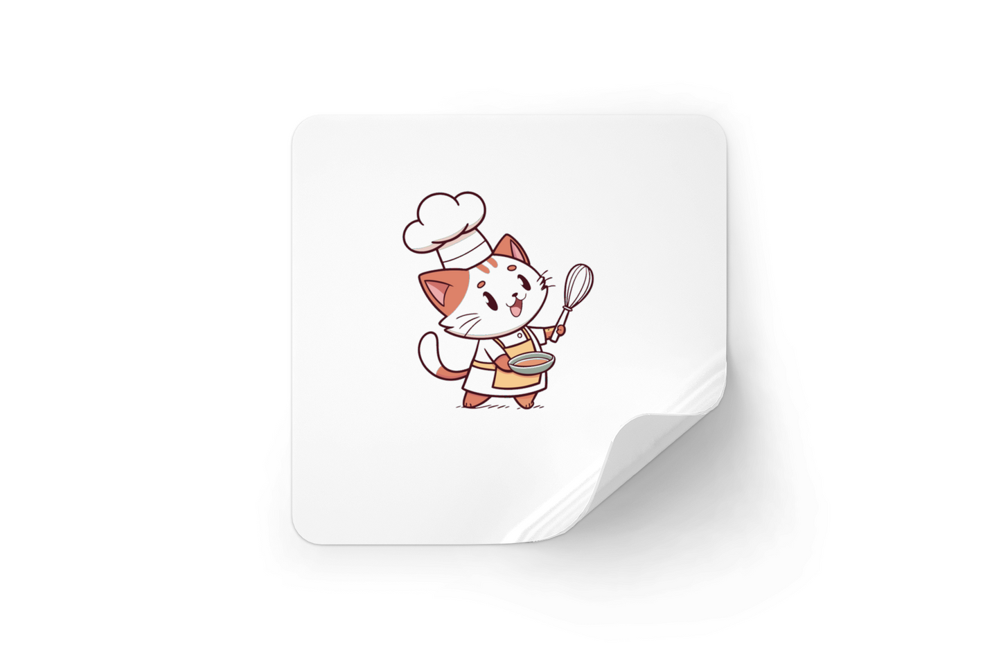 Sticker affichant un chat pâtissier heureux en style cartoon pour cuisine créative