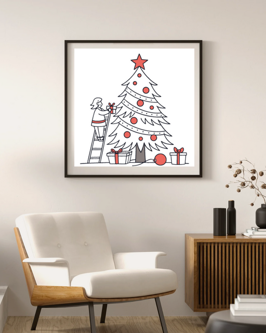 Cadre élégant avec sapin de Noël décoratif pour ambiance hivernale douce et festive