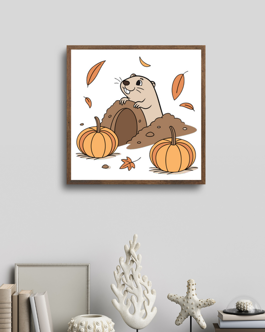 Cadre avec icône de marmotte curieuse et motifs d'automne détaillés et chaleureux