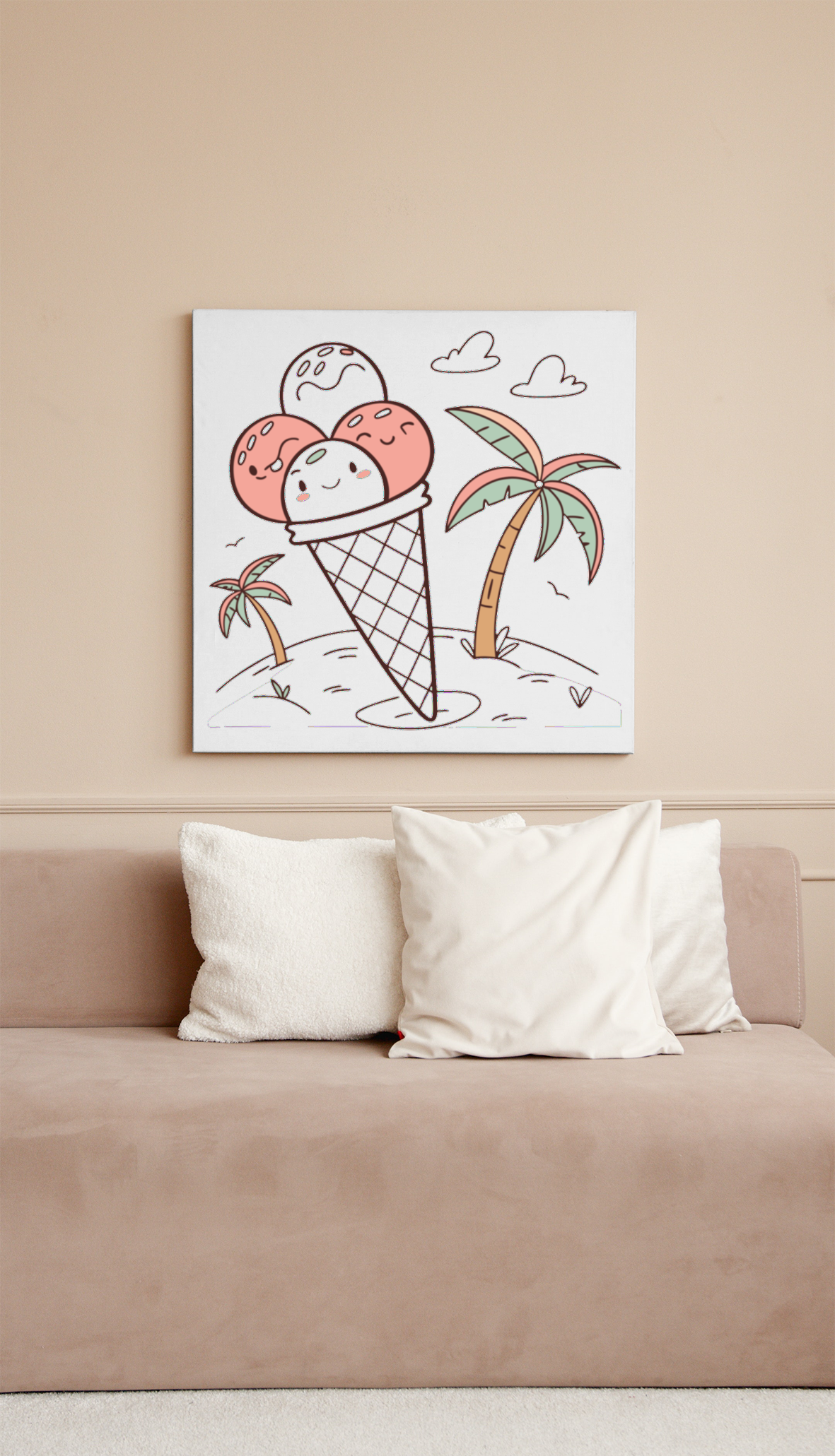 Cadre décoratif tropical avec glace souriante et soleil en doodle joyeux