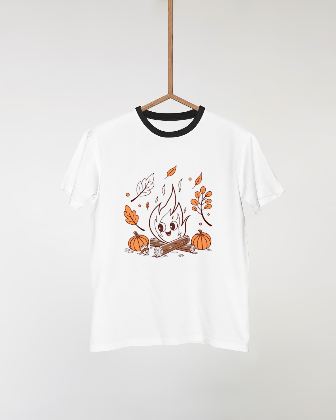 T-shirt cozy avec flamme festive d'automne, parfait pour une ambiance chaleureuse