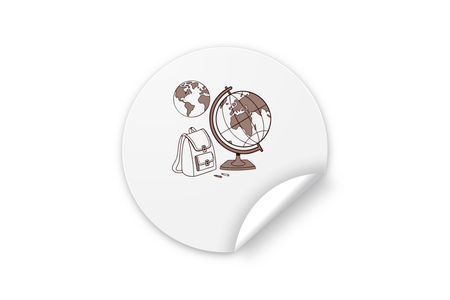 Sticker moderne avec globe terrestre et cartable en dessin linéaire éducatif