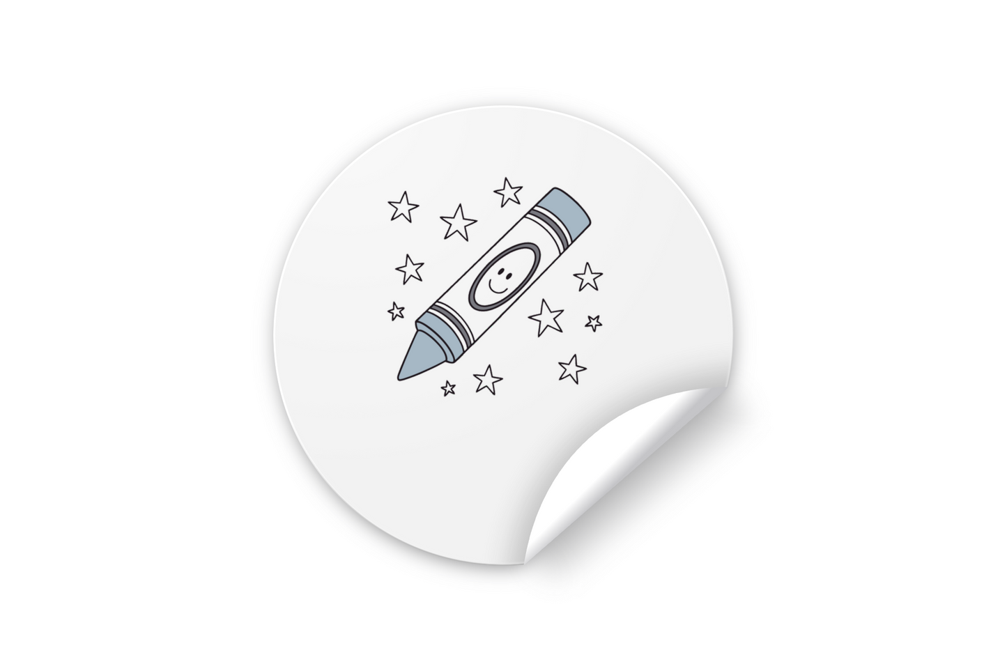 Sticker avec un crayon souriant entouré d'étoiles sur fond coloré éducation bambini