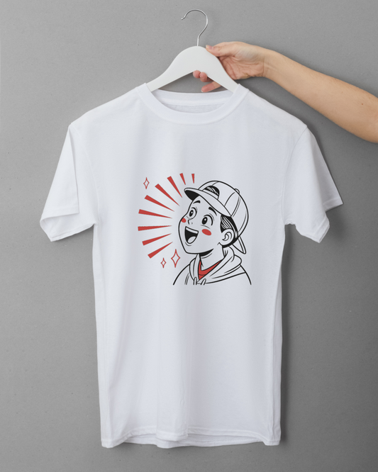 T-shirt enfantin avec visuel garçon ébahi coloré et amusant