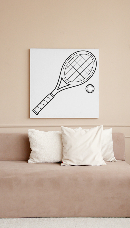 Cadre moderne avec raquette de tennis minimaliste, idéal pour les passionnés de sport