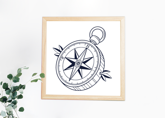 Cadre avec design minimaliste d'icône boussole dans un style explorateur élégant