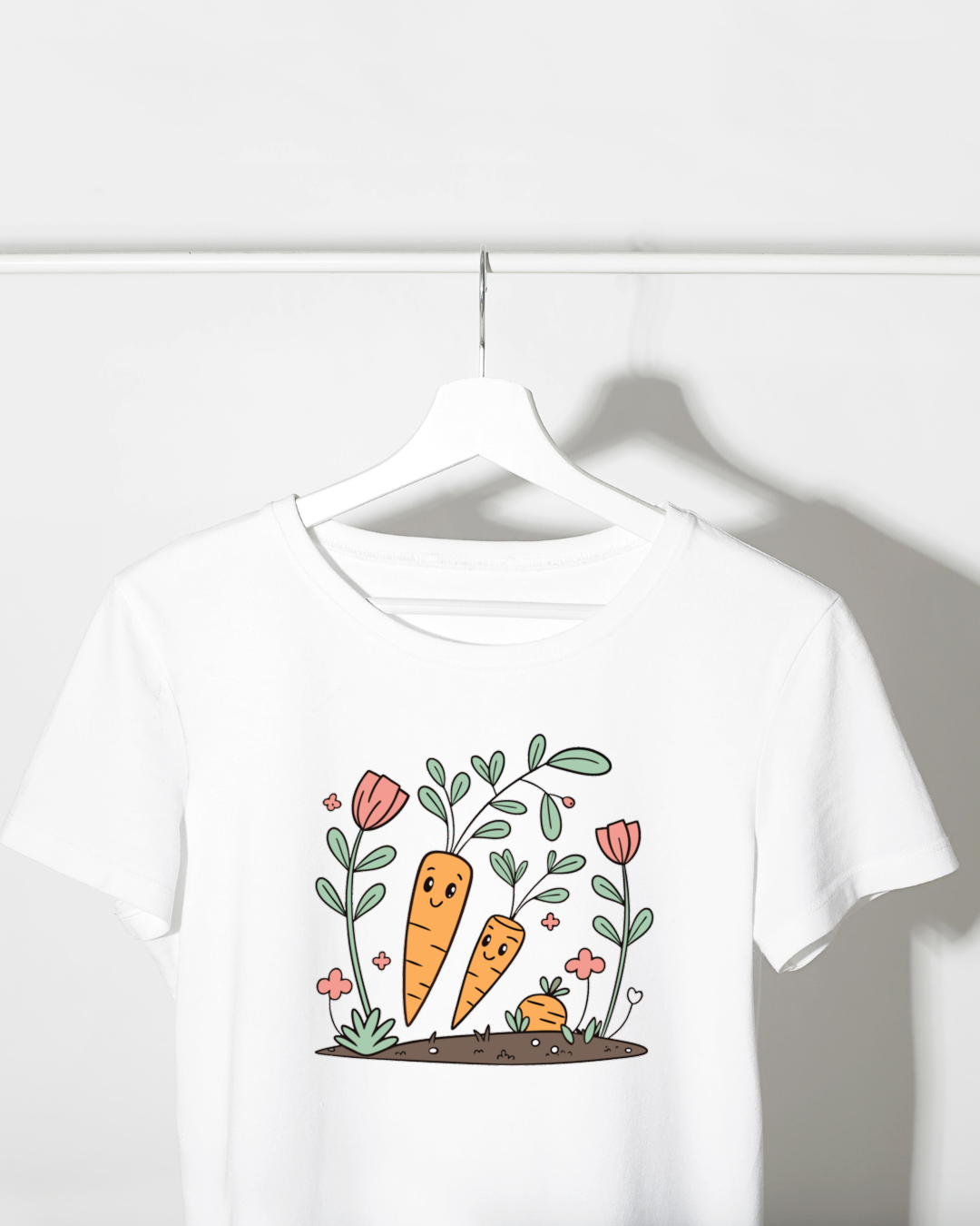 T-shirt doux avec carottes joyeuses style Kawaii pour égayer le printemps