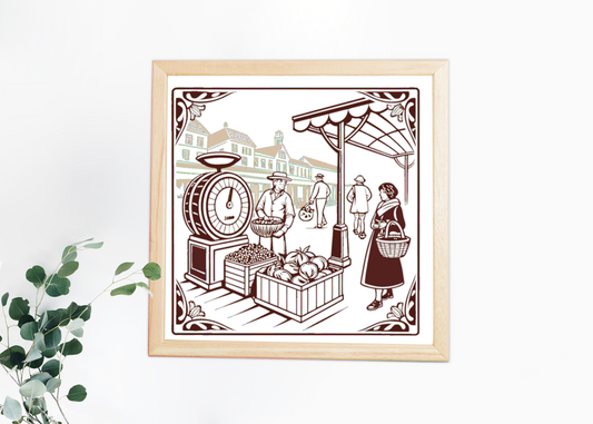 Cadre élégant avec un design rétro de marché, idéal pour la décoration intérieure.