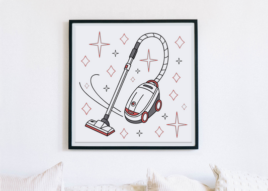 Cadre moderne avec motif minimaliste d'aspirateur pour un intérieur propre et stylé