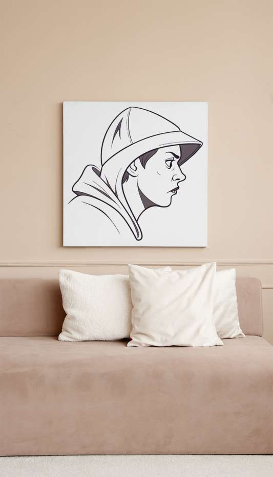 Cadre urbain avec design stylisé d'un jeune en capuche ligne épurée