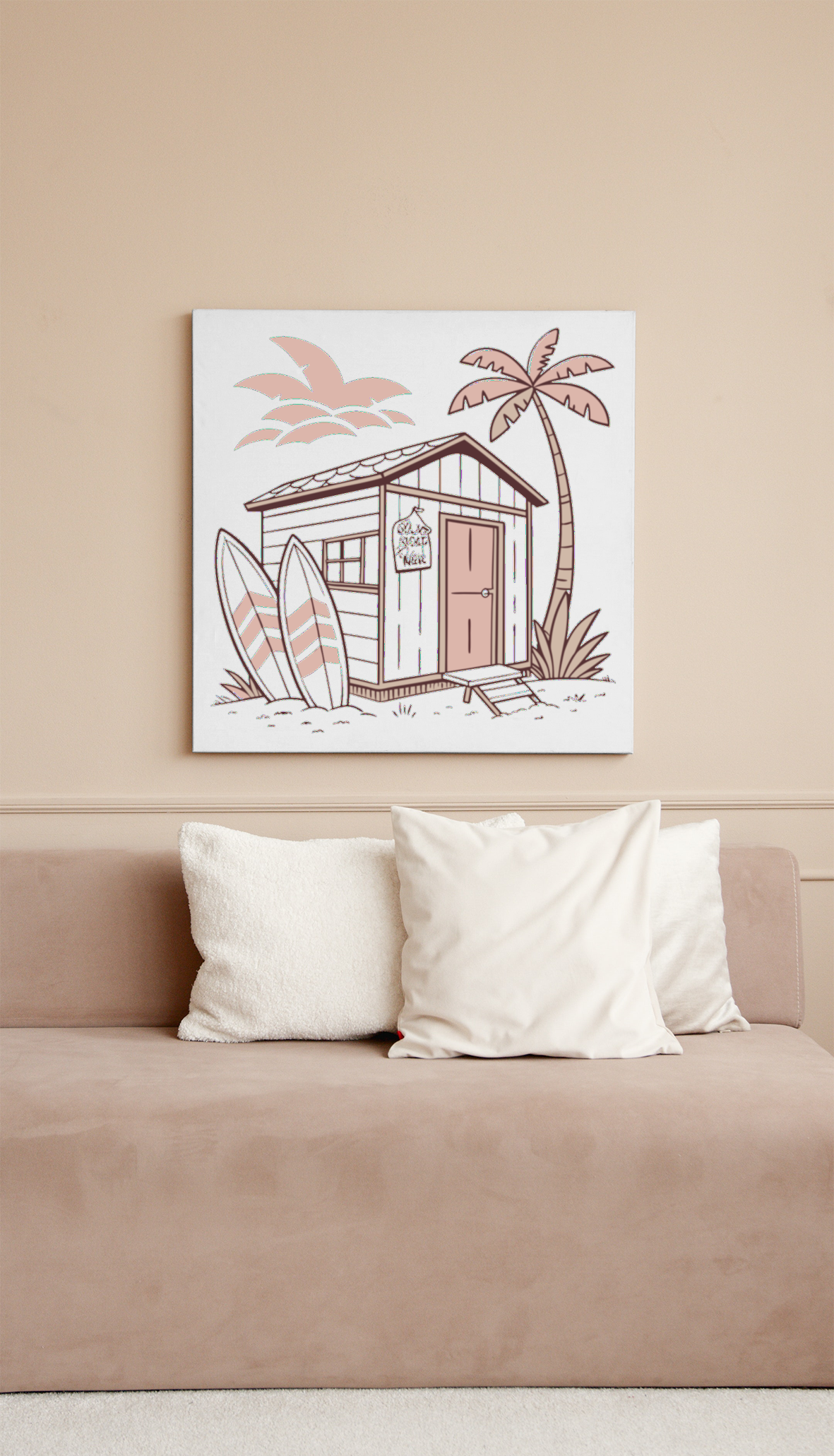 Illustration de cabane surfeur encadrée rétro