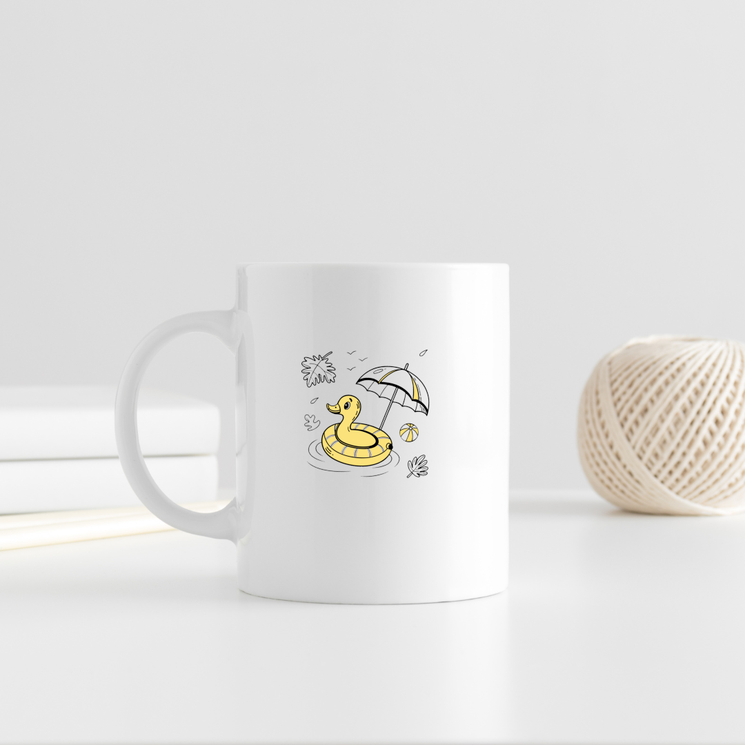 Mug avec design cartoon d'un canard relaxant en style estival dynamique