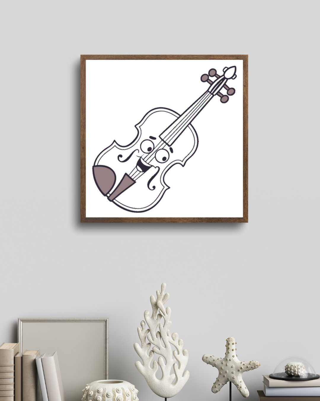 Cadre affiche un violon minimaliste joyeux sur fond blanc pour les amateurs de musique