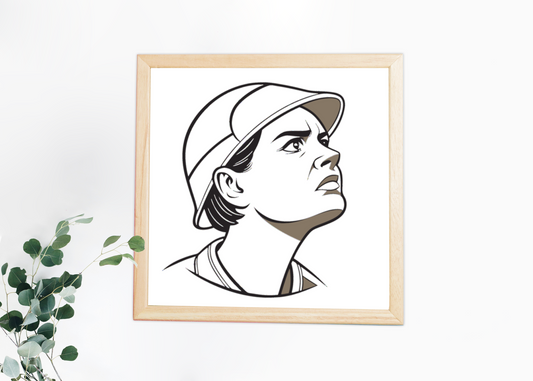 Cadre affichant une icône minimaliste d'un explorateur pensif en découverte urbaine