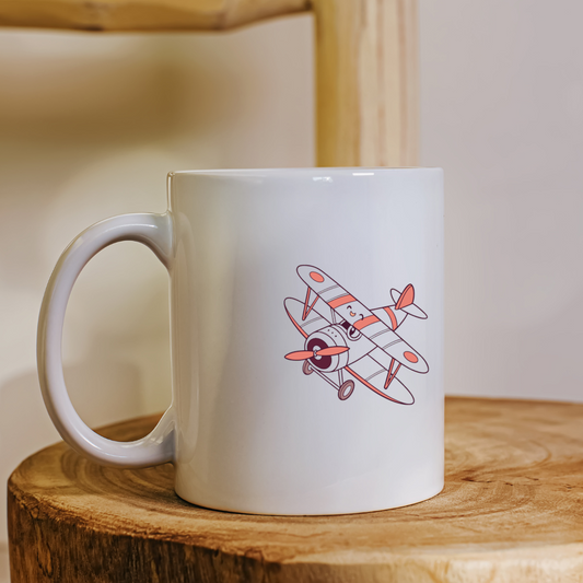 Mug décoré d'un avion pixelisé joyeux en vol au style adorable et aérien