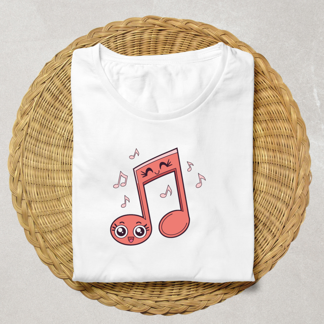 T-shirt moderne avec note de musique joyeuse aux lignes doodle vibrantes