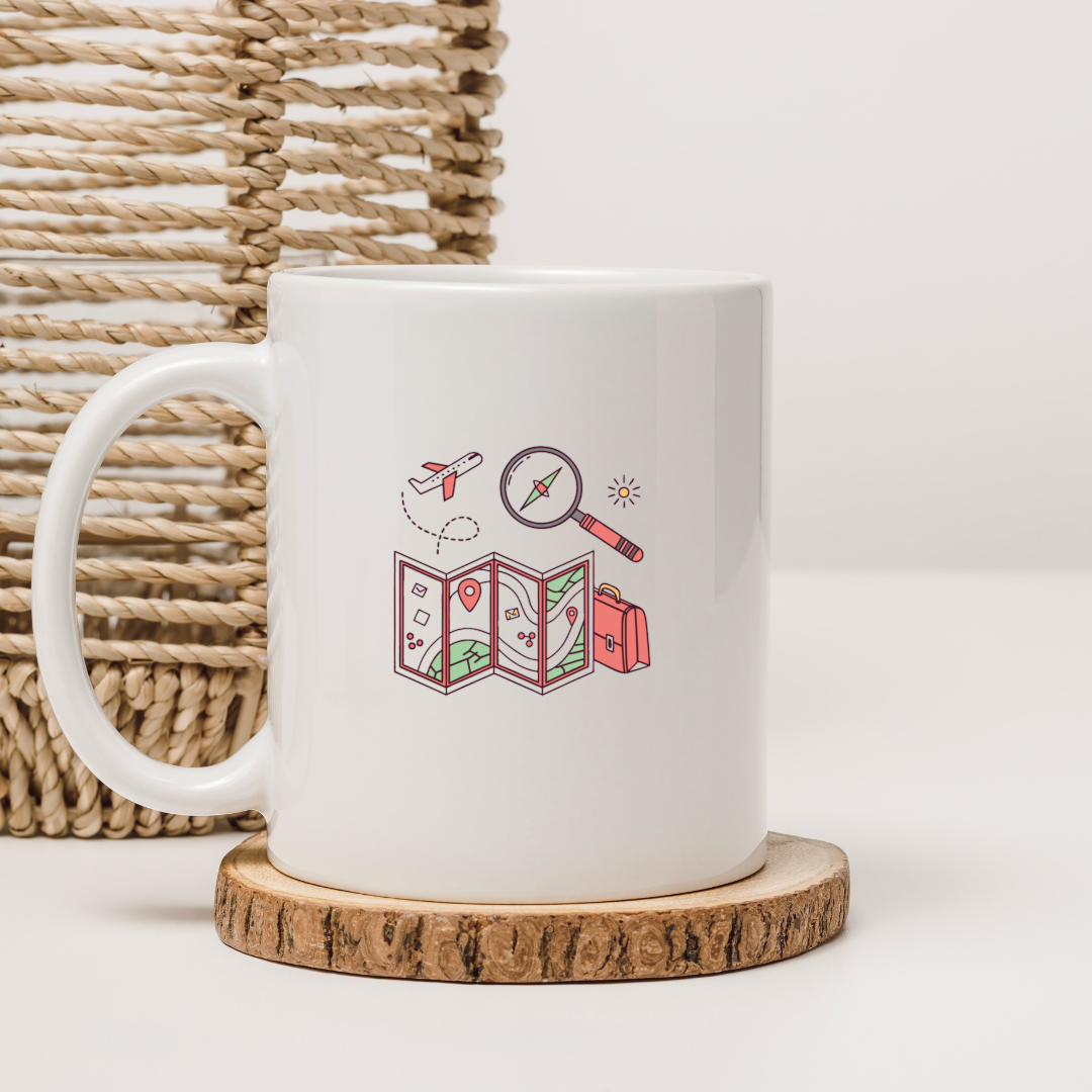 Mug au design doodle inspiré du voyage avec motif d'exploration aérienne
