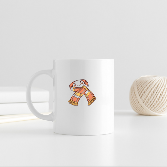 Mug hivernal avec écharpe souriante dans un style kawaii