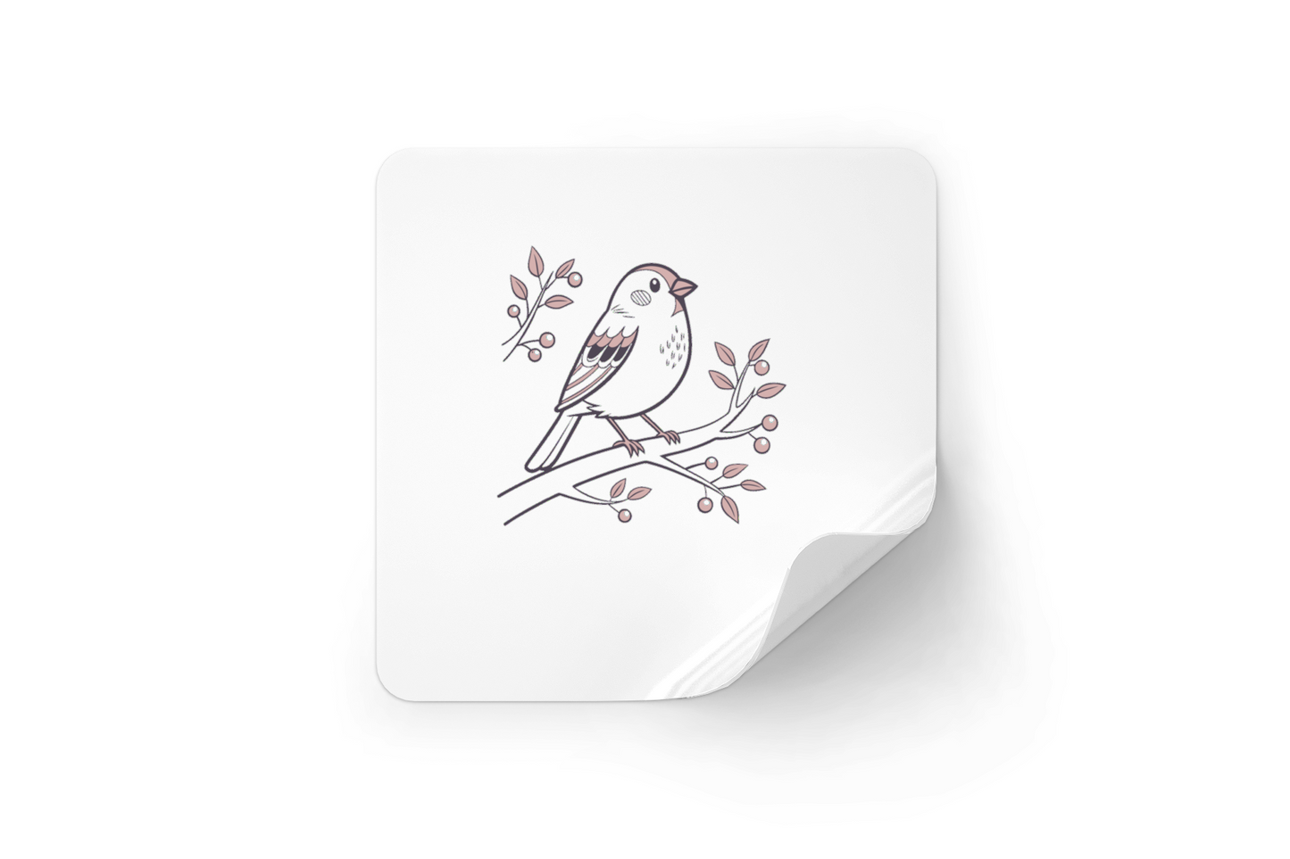 Sticker avec un moineau pensif aux tons pastels et motif nature