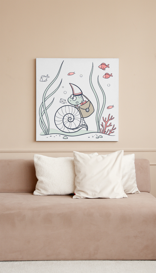 Cadre aquatique avec motif escargot pastel et facteur heureux