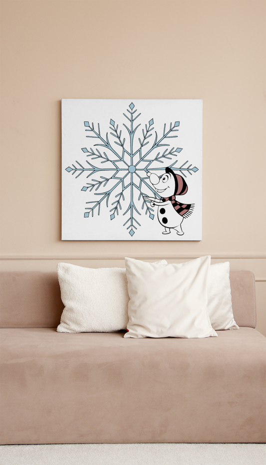 Cadre festif avec bonhomme de neige et flocon ajoutant une touche hivernale magique