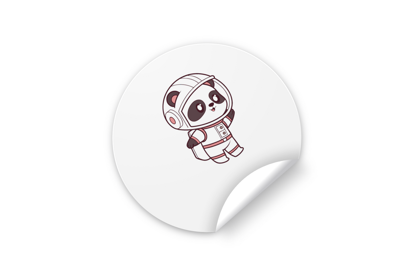 Sticker avec un panda astronaute en style kawaii dans une scène de voyage galactique
